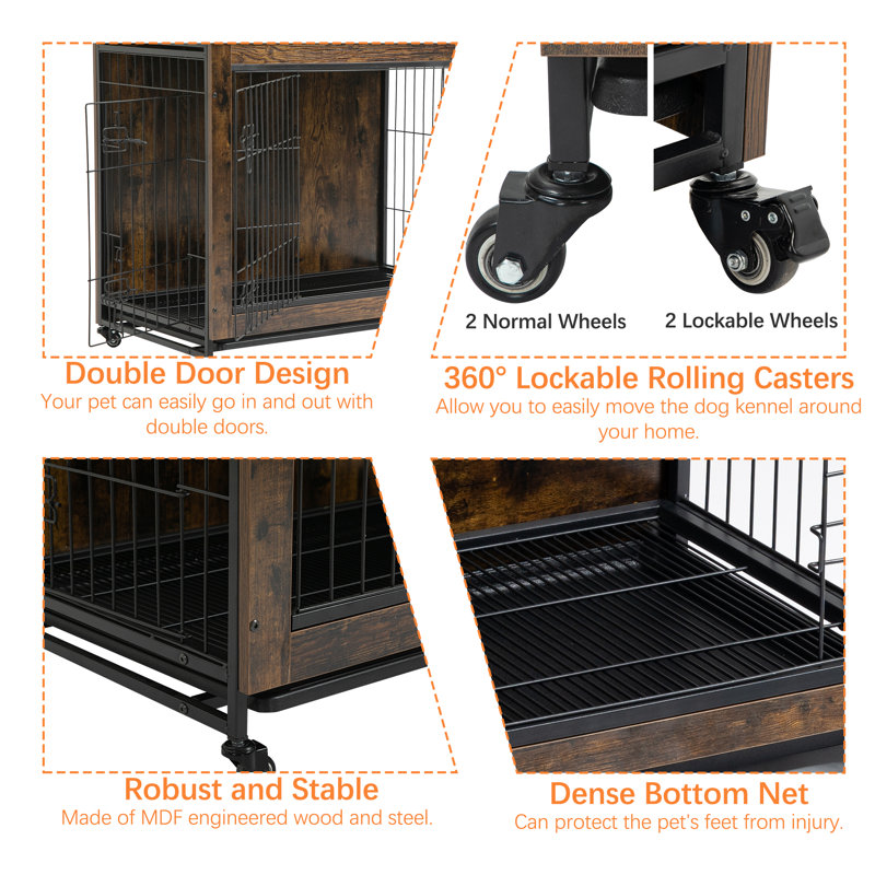 Tucker Murphy Pet Double Door Dog Crate Furniture Modern Kennel Wooden Heavy duty Dog Cage Dog House Indoor End Table Pull out Tray Reviews Wayfair